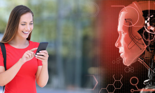 Entrepreneur in red using a mobile phone on the street