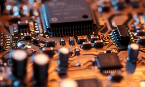 Close-up of a circuit board: the heart of technology, where electronic components meet innovation in a complex dance of precision